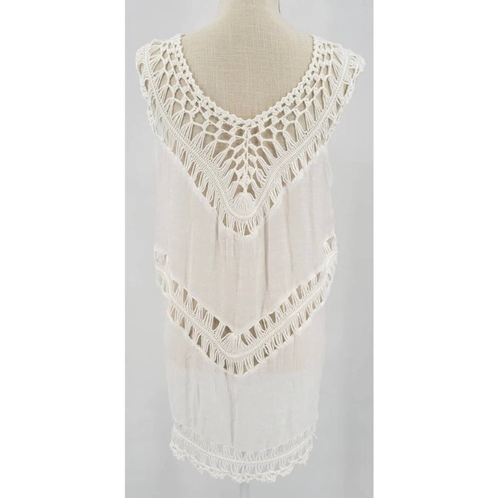 Cupshe sleeveless V-neck white crochet knit swim cover-up cotton blend Boho.